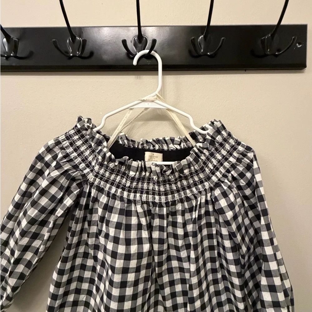 Authentic Kate Spade Gingham Off Shoulder Top Cotton Smocked M